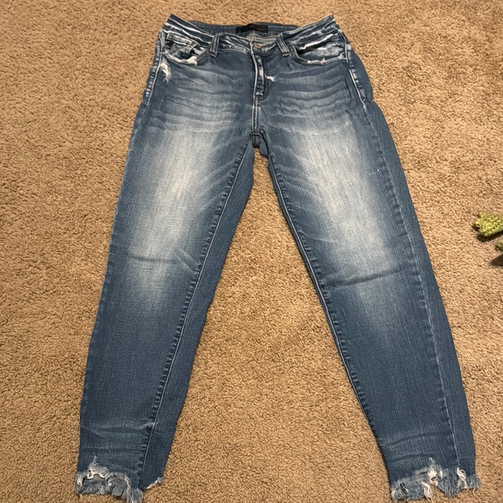 KanCan Blue Skinny Jeans with Whiskering and Distressing